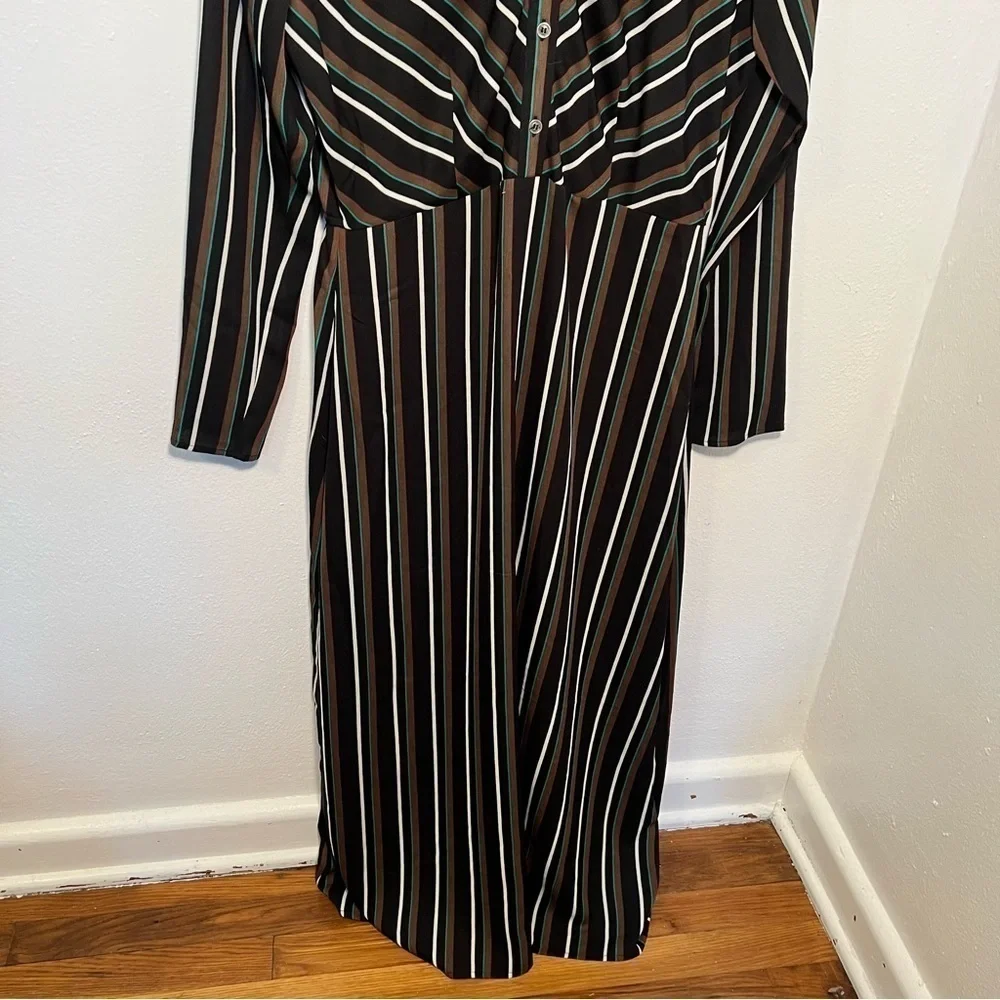 Abound Women's Size Large Button Front Maxi Dress Black Brown Spice Stripes Long
